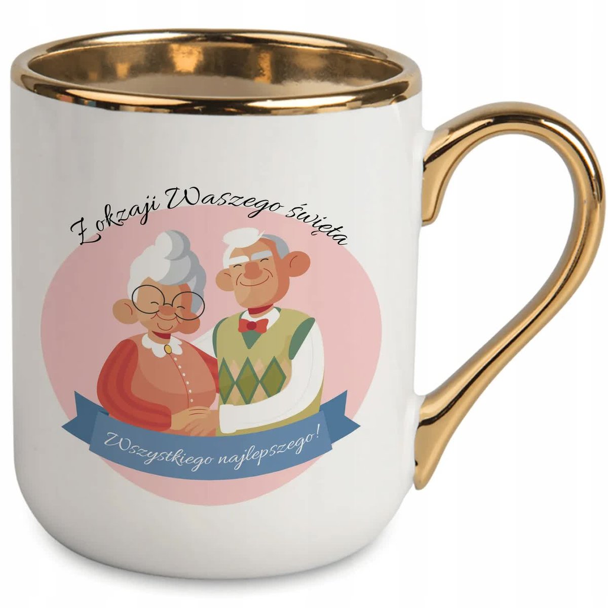 Kubek Biały Elegant Złoty Rant WSZYSTKIEGO NAJLEPSZEGO Dla Dziadków Wzory