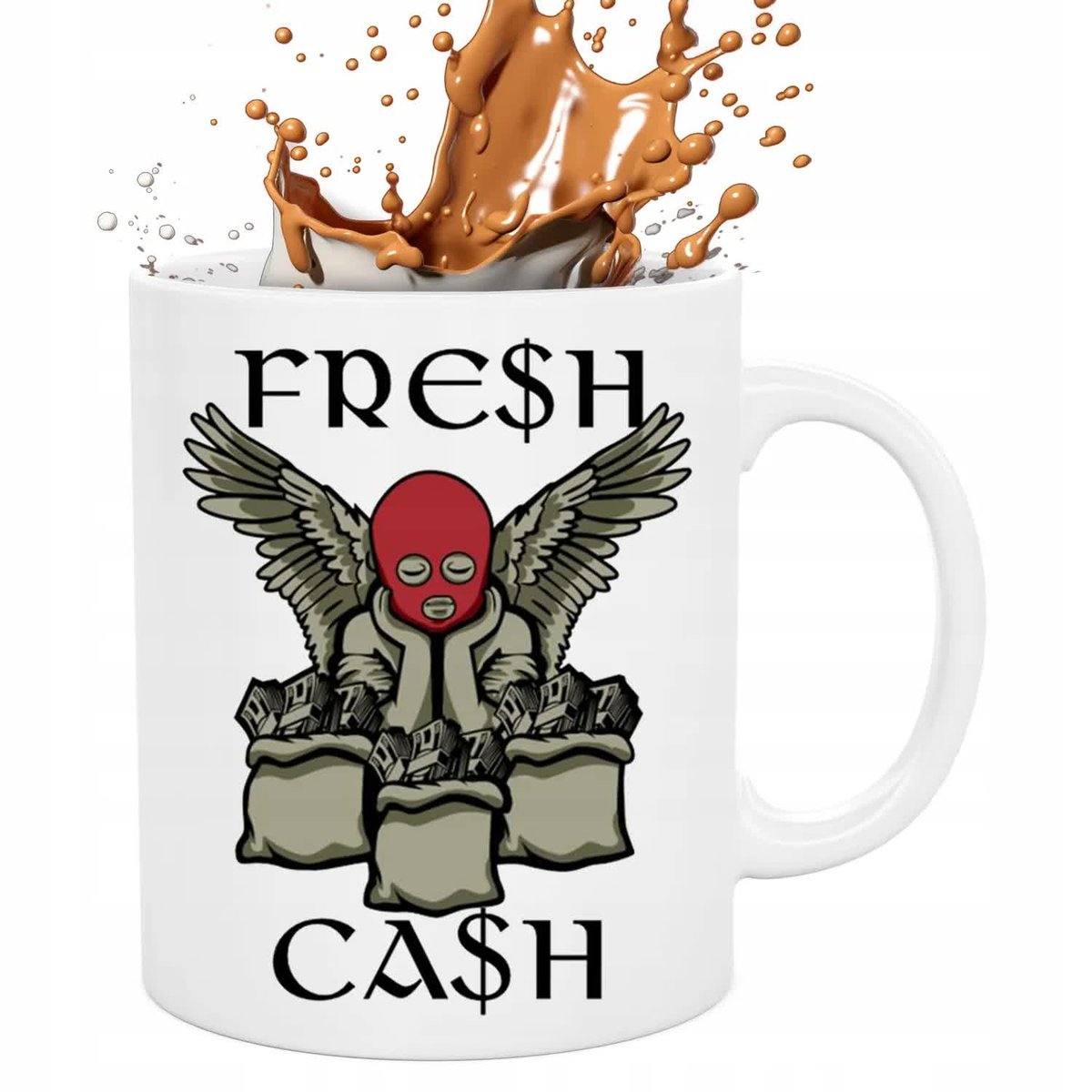 KUBEK BIAŁY FRESH CASH 330ML STYLOWE WZORY