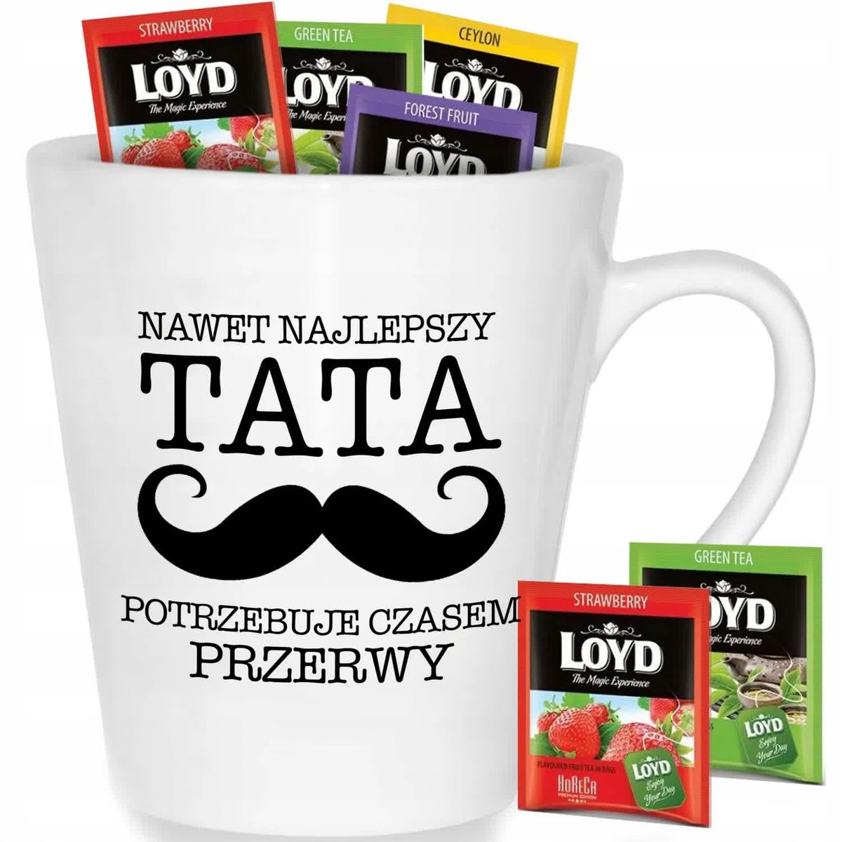 Kubek Biały Latte NAJLEPSZY TATA POTRZEBUJE PRZERWY Na Prezent Mix Wzorów