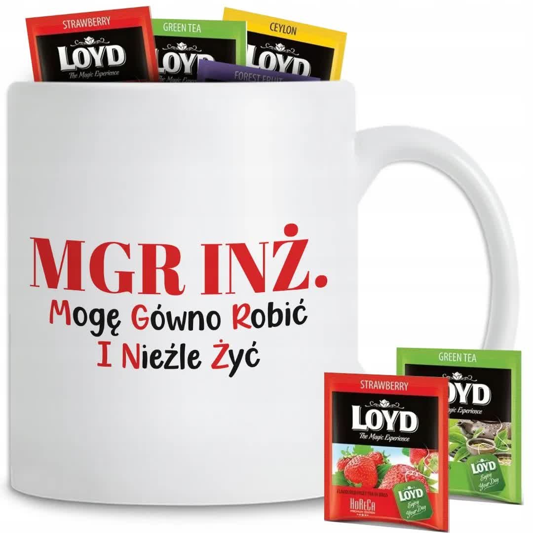 Kubek Z Nadrukiem MGR INŻ. ROZWINIĘCIE Na Prezent Biały