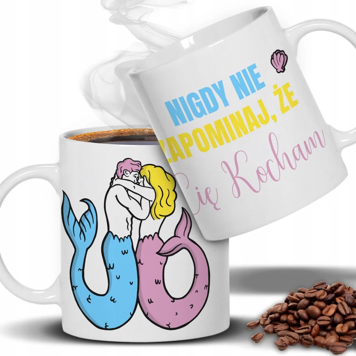Kubek Biały NIE ZAPOMINAJ, ŻE CIĘ KOCHAM Weirdo Ufo Syreny Zwierzęta Wzory