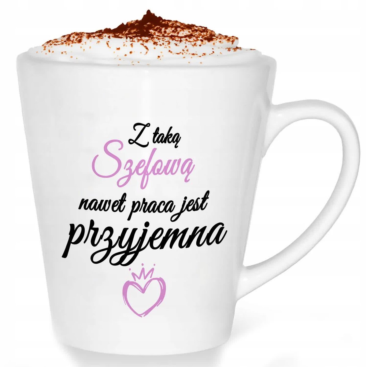 Kubek Latte z Nadrukiem DLA SZEFOWEJ Stylowe Wzory Biały