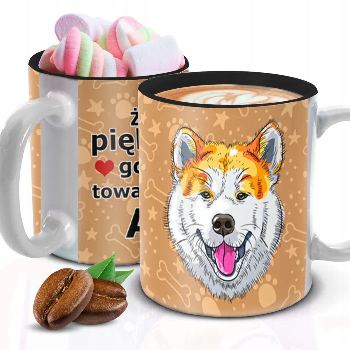 Kubek Z Nadrukiem AKITA PIES DLA FANA Biało Czarny Kreator