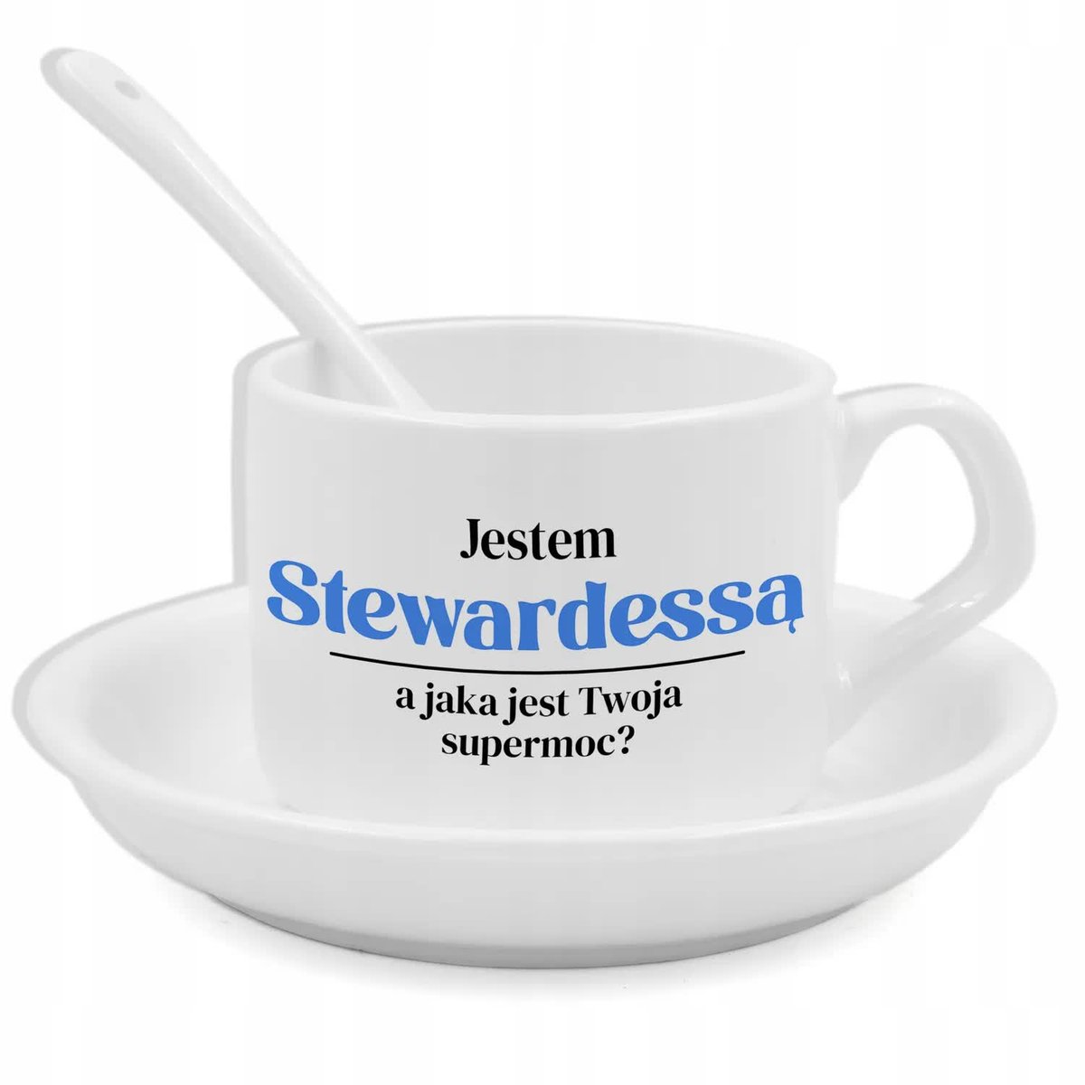 Zestaw Filiżanka Łyżeczka Podstawka JESTEM STEWARDESSĄ Na Prezent Wzory