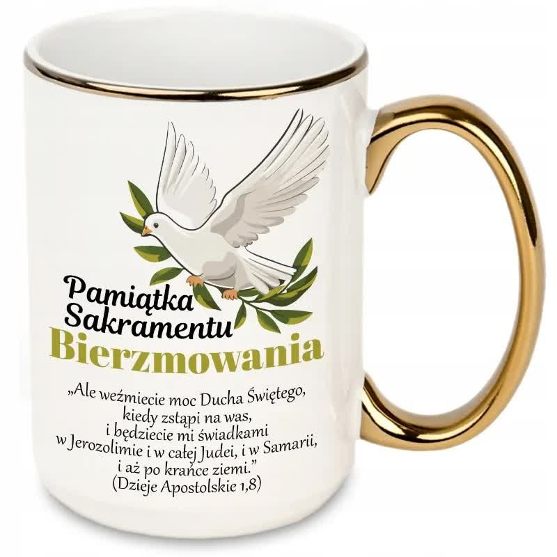 KUBEK XXL BIAŁY PREZENT PAMIĄTKA SAKRAMENTU BIERZMOWANIA CYTATY BIBLIA WZ