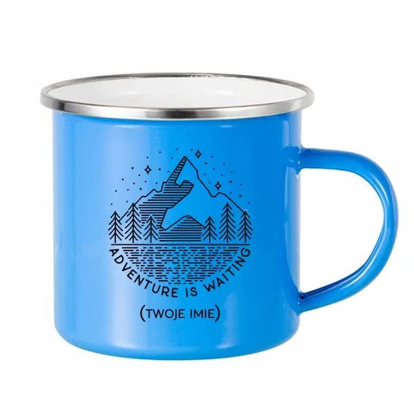 Kubek Stalowy Z Nadrukiem ADVENTURE IS WAITING IMIĘ Niebieski