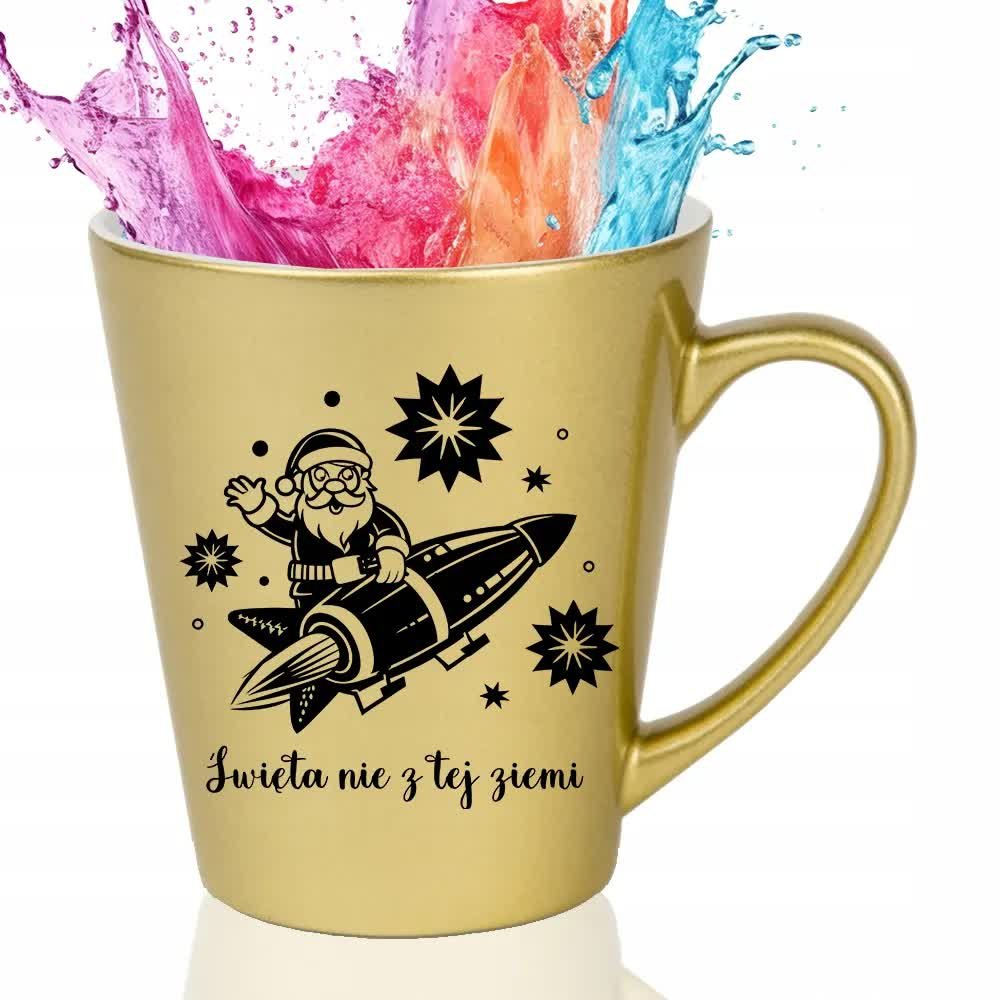KUBEK LATTE ZŁOTY Na Prezent Świąteczny Mikołajki ŚWIĘTA NIE Z TEJ ZIEMI Wz