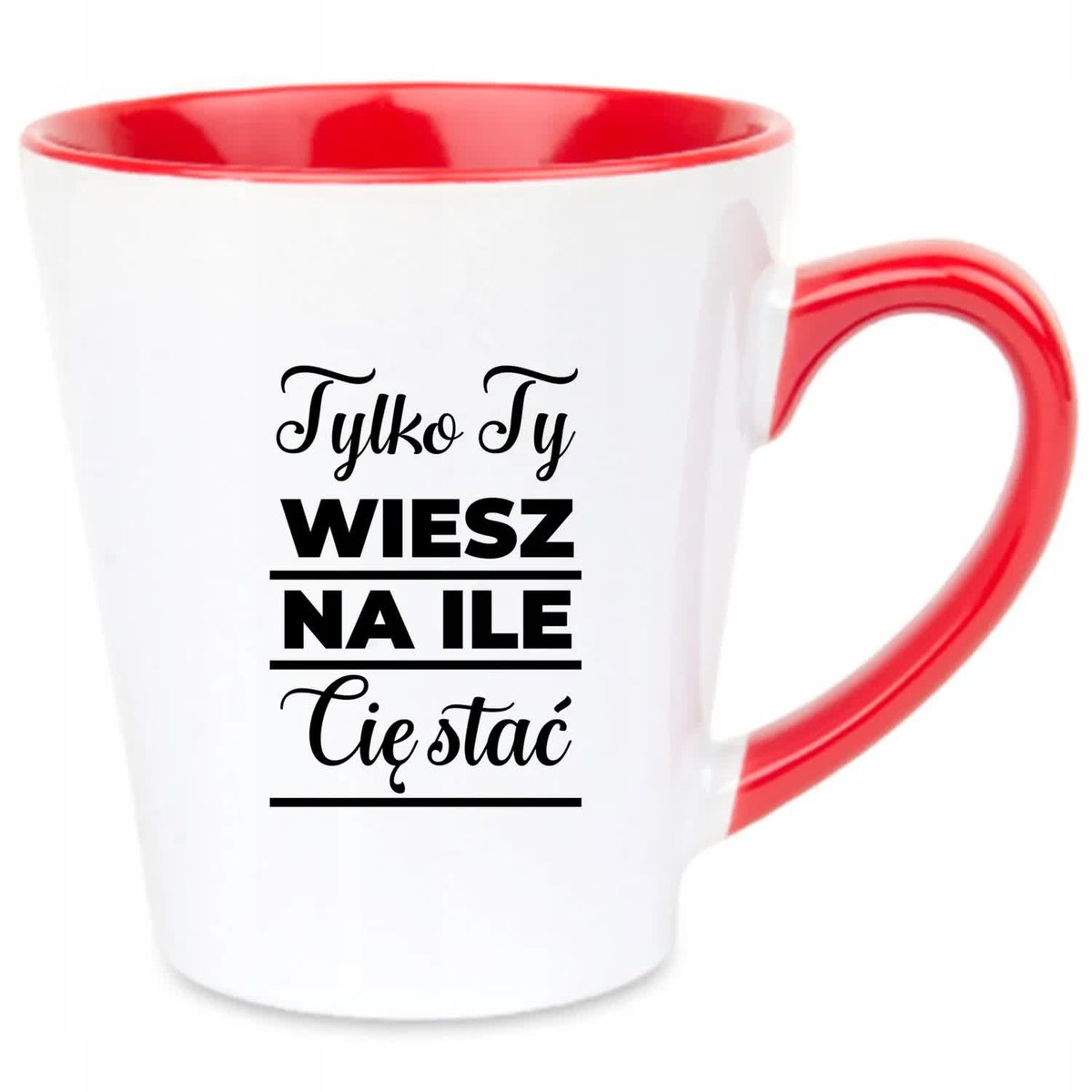 Kubek Latte Czerwono Biały WIESZ NA CO SIĘ STAĆ Na Prezent Pozytywne Wzory