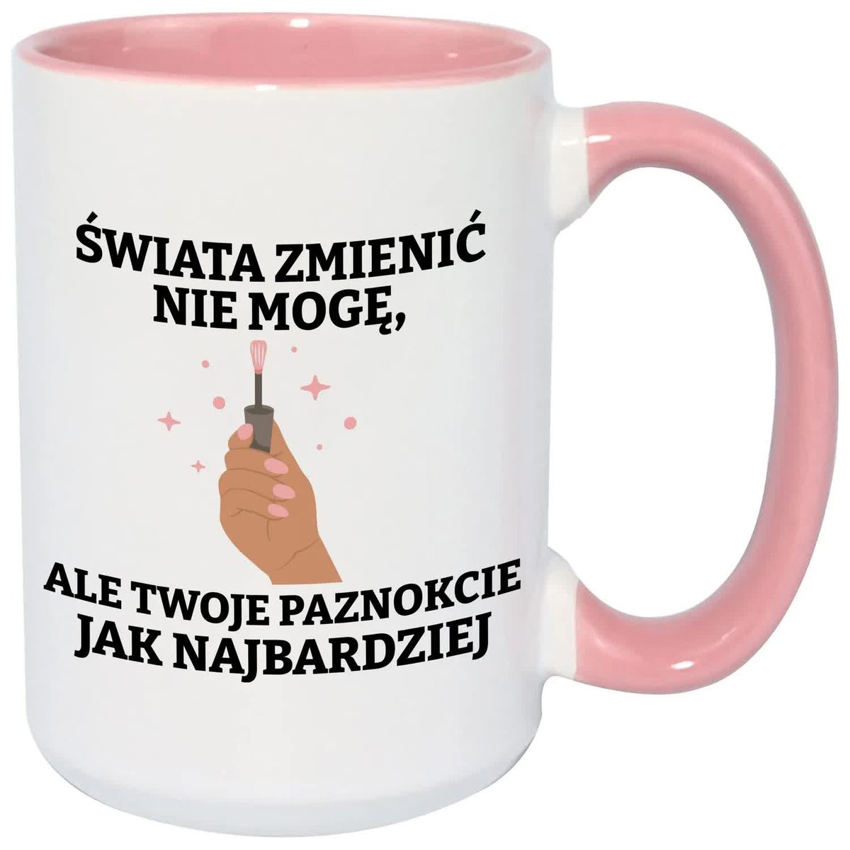 Kubek Z Nadrukiem PREZENT DLA MANICURZYSTKI Biało Różowy