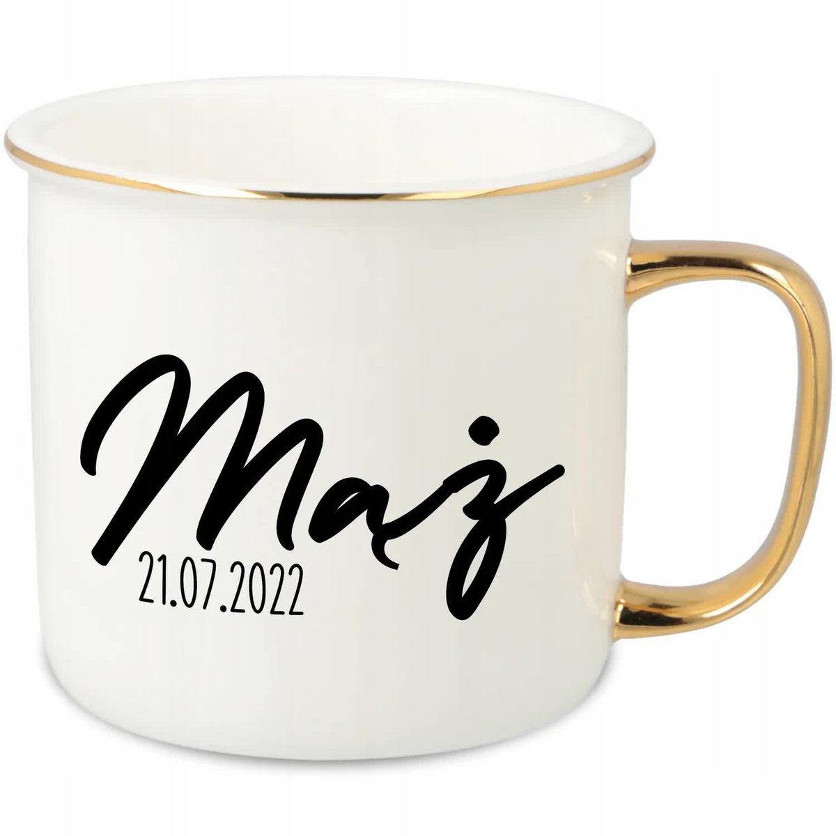 KUBEK UCHO RANT ZŁOTY PORCELANOWY RETRO 280ML PREZENT DLA MĘŻĄ DATA WZORY