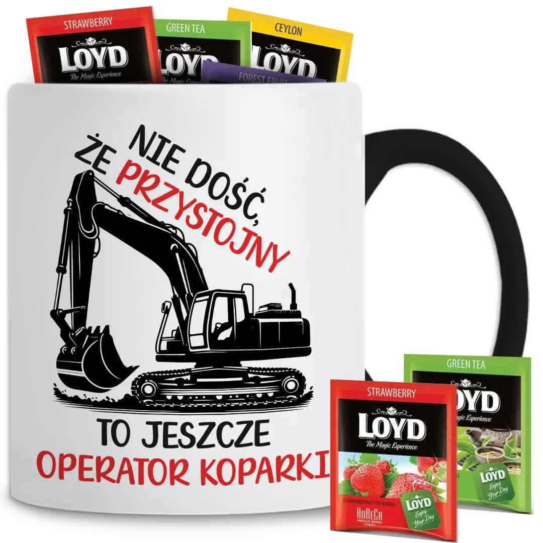 Kubek Z Nadrukiem PREZENT DLA OPERATORA KOPARKI Czarno Biały