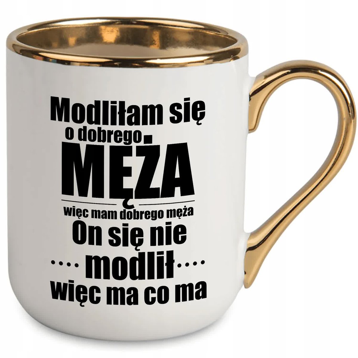 KUBEK ELEGANT BIAŁY UCHO RANT ZŁOTY 330ML PREZENT DLA MĘŻA NA KAŻDĄ OKAZJĘ