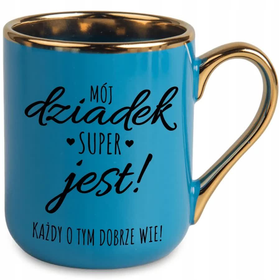 Kubek Elegant Niebieski MÓJ DZIADEK JEST SUPER Dla Dziadków Prezent Wzory