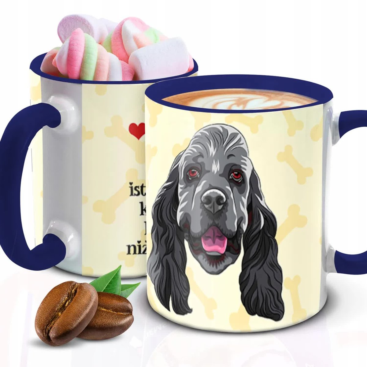 Kubek Z Nadrukiem COOKER SPANIEL PSY WZORY Granatowo Biały Kreator