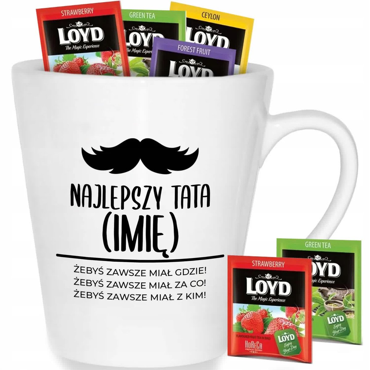 Kubek Biały Latte NAJLEPSZY TATA *IMIĘ* Na Prezent Dla Taty Mix Wzorów