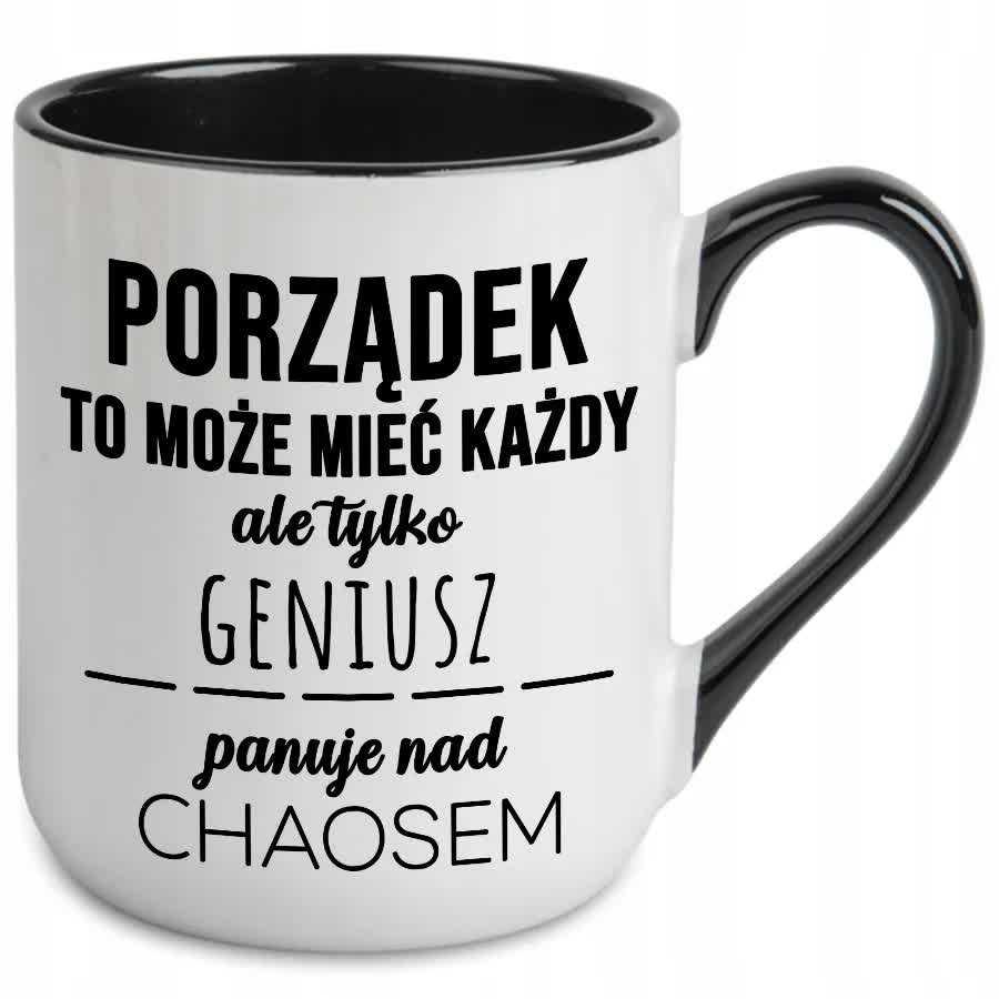 Kubek Coffe z Nadrukiem DLA PANA CHAOSU Stylowe Wzory Biało Czarny