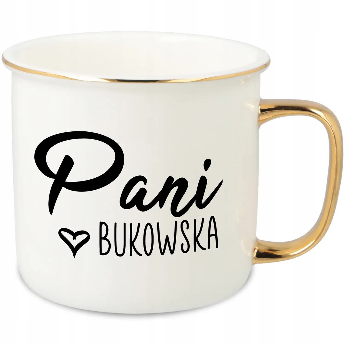 KUBEK UCHO RANT ZŁOTY PORCELANOWY RETRO PREZENT DLA PANI NAZWISKO MIX WZORY