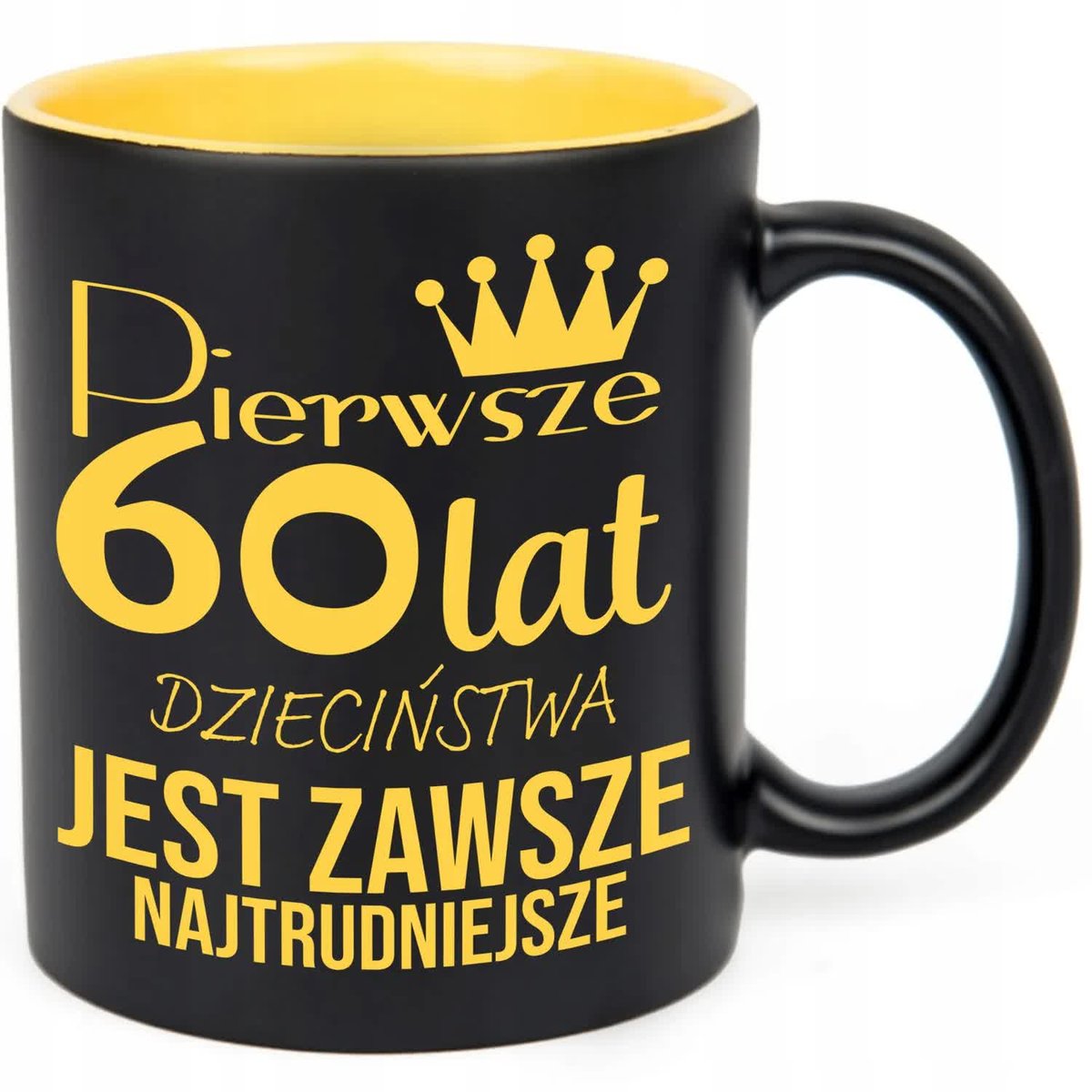 KUBEK GRAWER ŻÓŁTY PREZENT URODZINY PIERWSZE 60 LAT JEST NAJTRUDNIEJSZE WZ