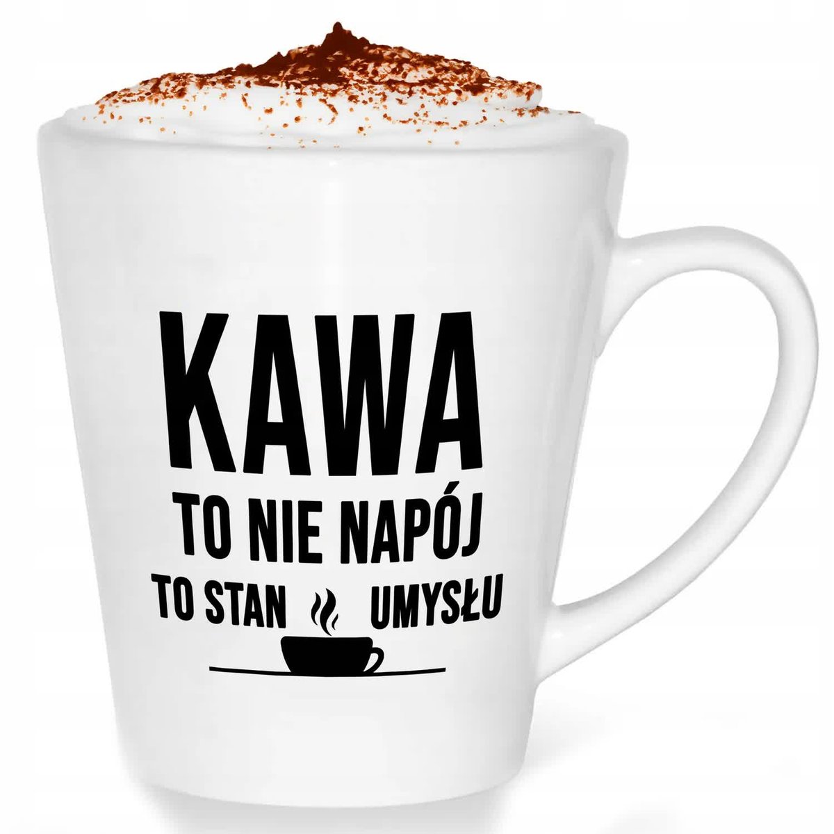 Kubek Latte z Nadrukiem KAWA TO STAN UMYSŁU Stylowe Wzory Biały