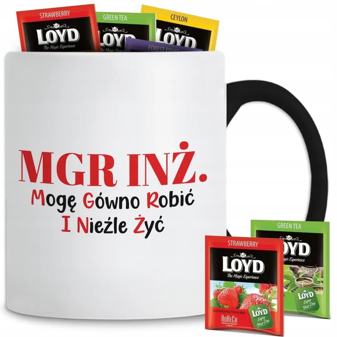 Kubek Z Nadrukiem MGR INŻ. ROZWINIĘCIE Na Prezent Czarno Biały