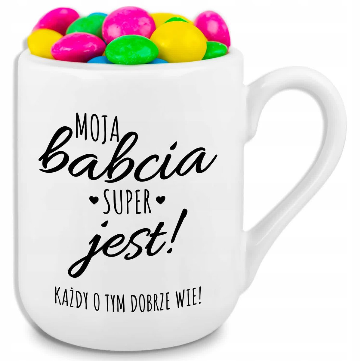 Kubek Coffe Biały MOJA BABCIA JEST SUPER Prezent Dla Babci i Dziadka Wzory