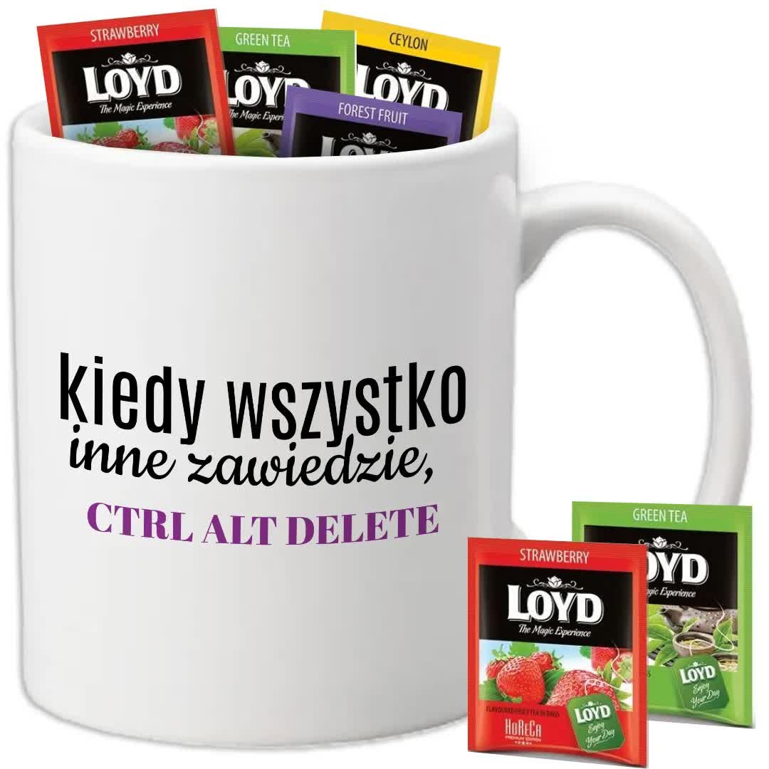 Kubek Biały CRTL ALT DELETE + 8 Herbat Loyd Śmieszne Mix Wzorów