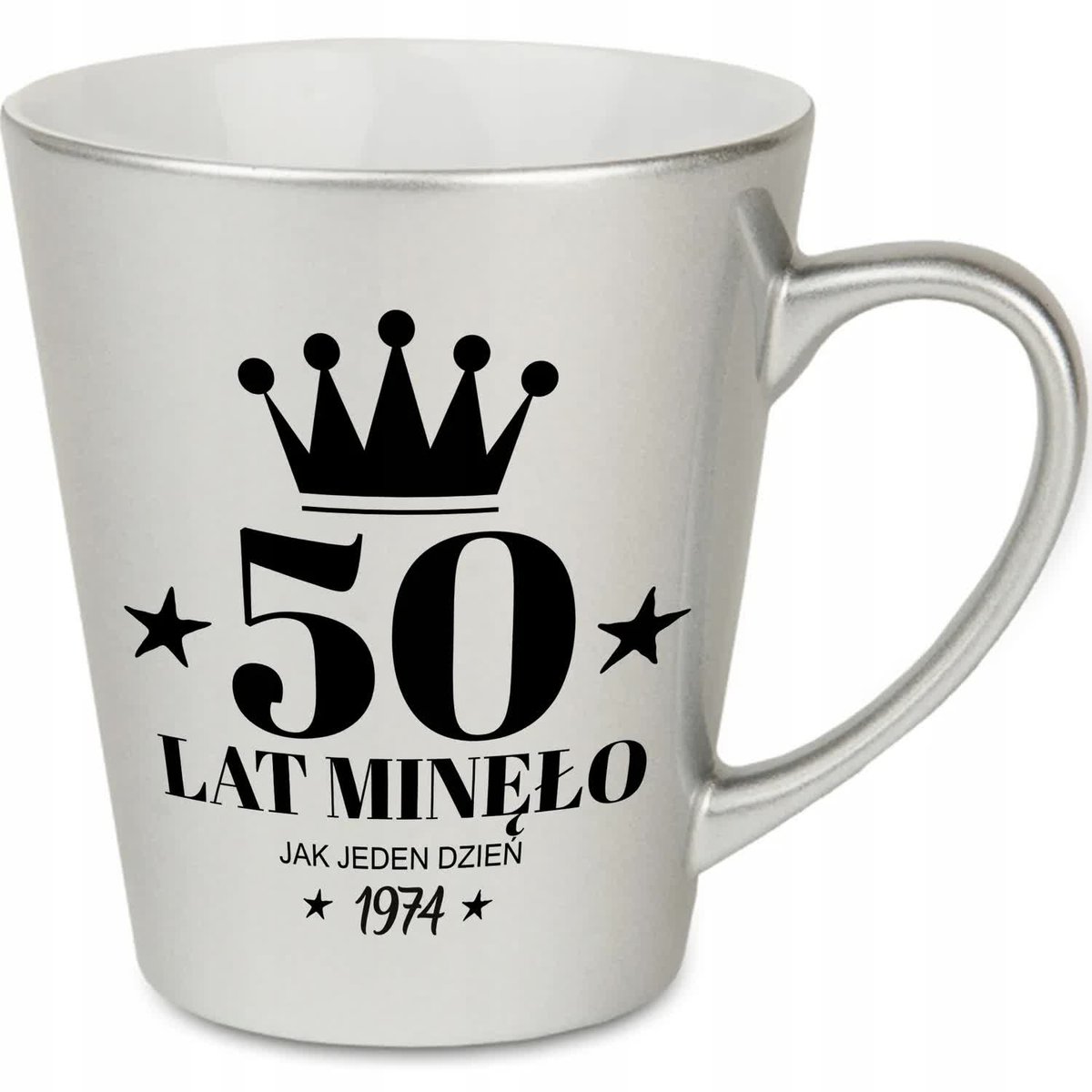 KUBEK LATTE SREBRNY IDEALNY PREZENT NA 50 URODZINY ROCZKNIK 1974 MIX WZORY
