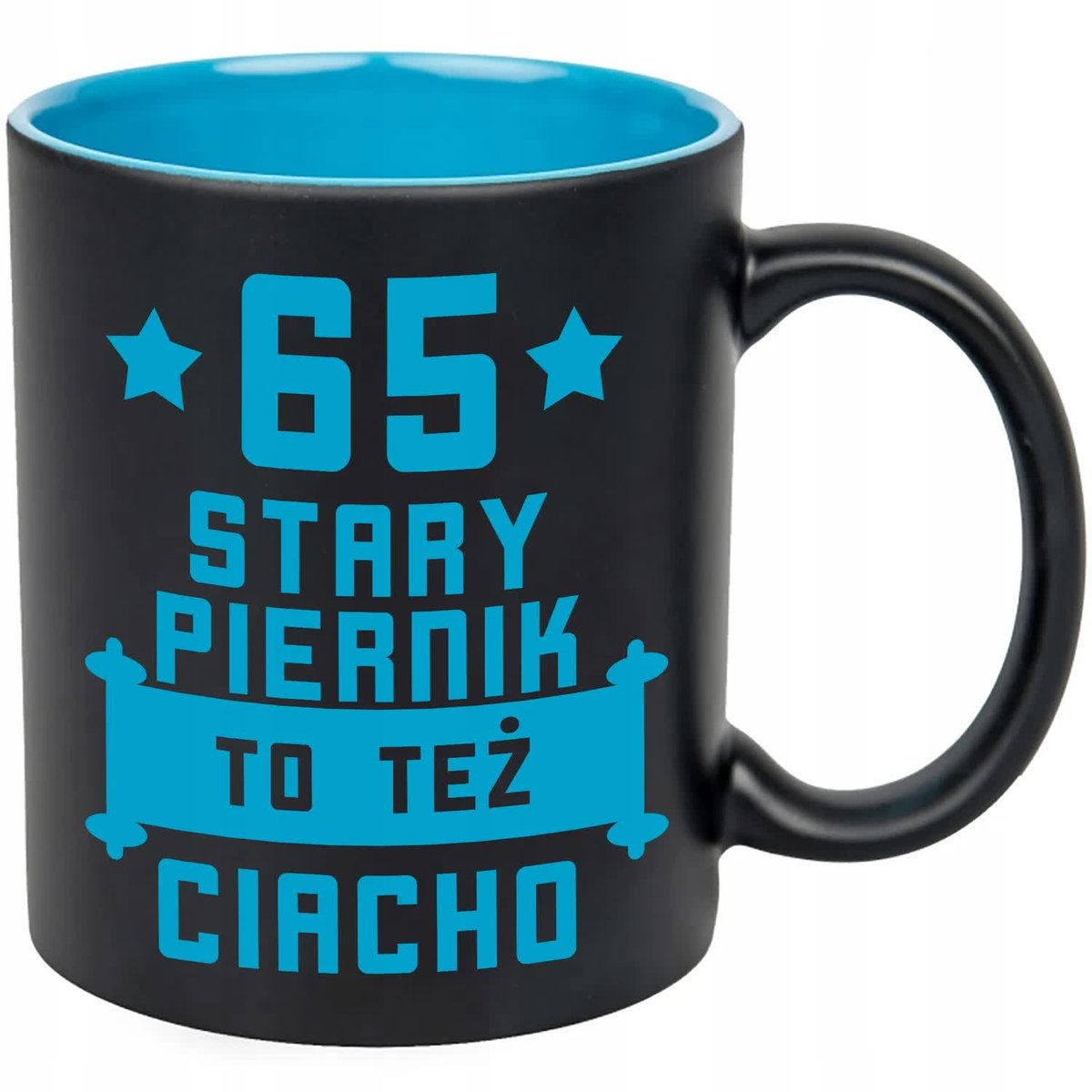 KUBEK CZARNY GRAWER KUBEK NA 65 URODZINY STARY PIERNIK TEŻ CIACHO WZORY