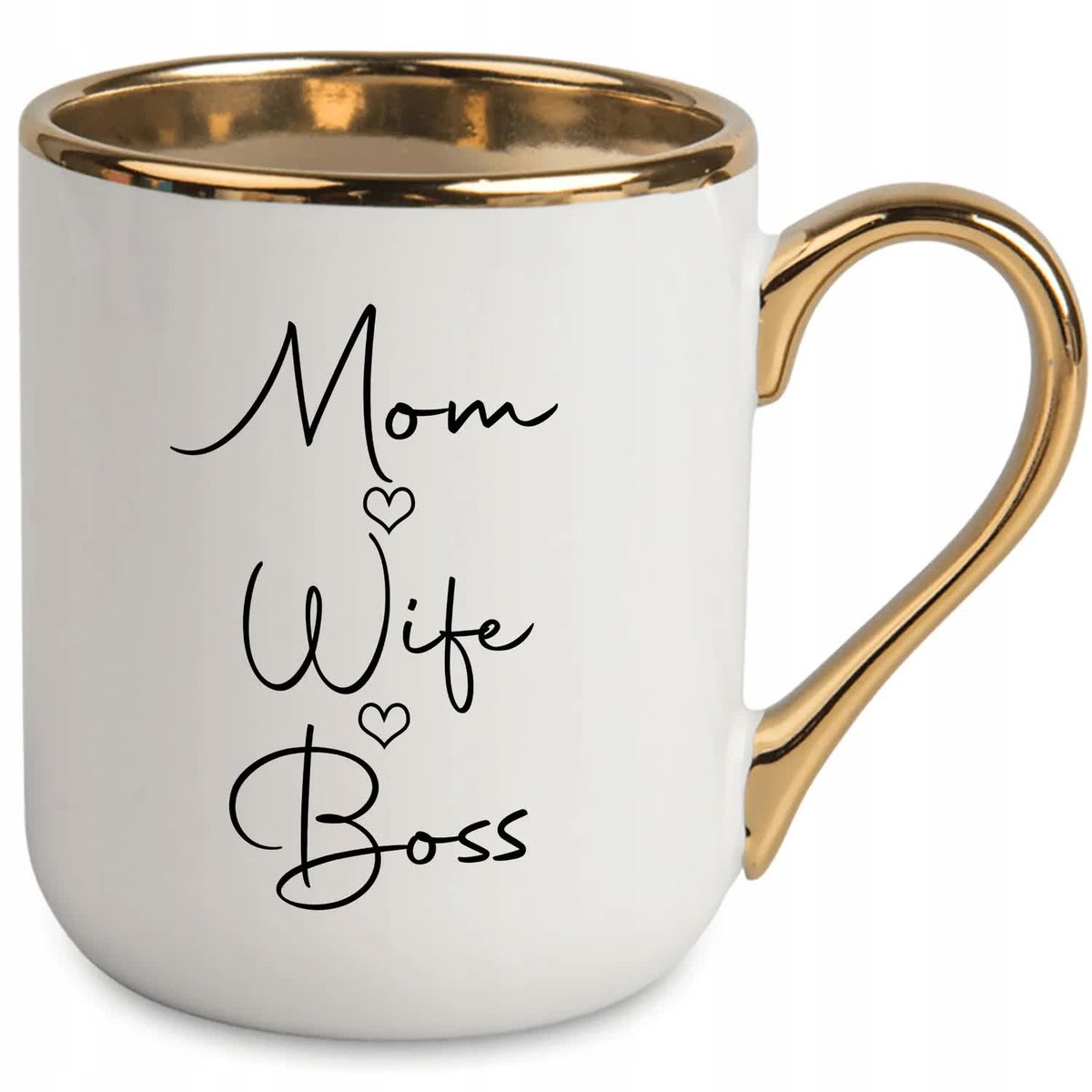 Kubek Elegant Biały Ucho Rant złoty PREZENT DLA MOM WIFE BOSS MiX WZORÓW