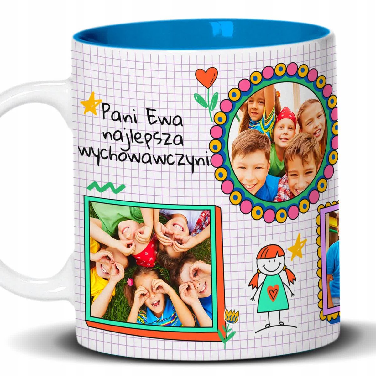 Kubek Z Nadrukiem PREZENT NA DZIEŃ NAUCZYCIELA Biało Błękitny Kreator