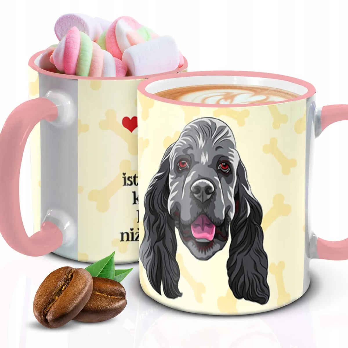 Kubek z Piankami COOKER SPANIEL IMIĘ Biało Różowy Kreator