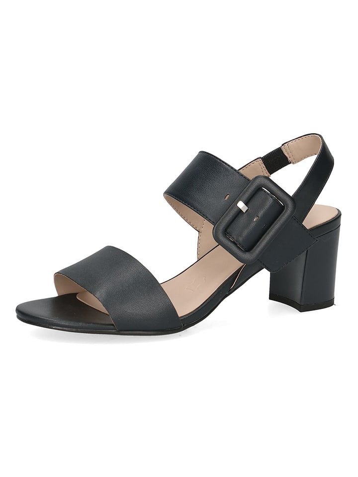 Caprice Skórzane sandały w kolorze czarnym na obcasie