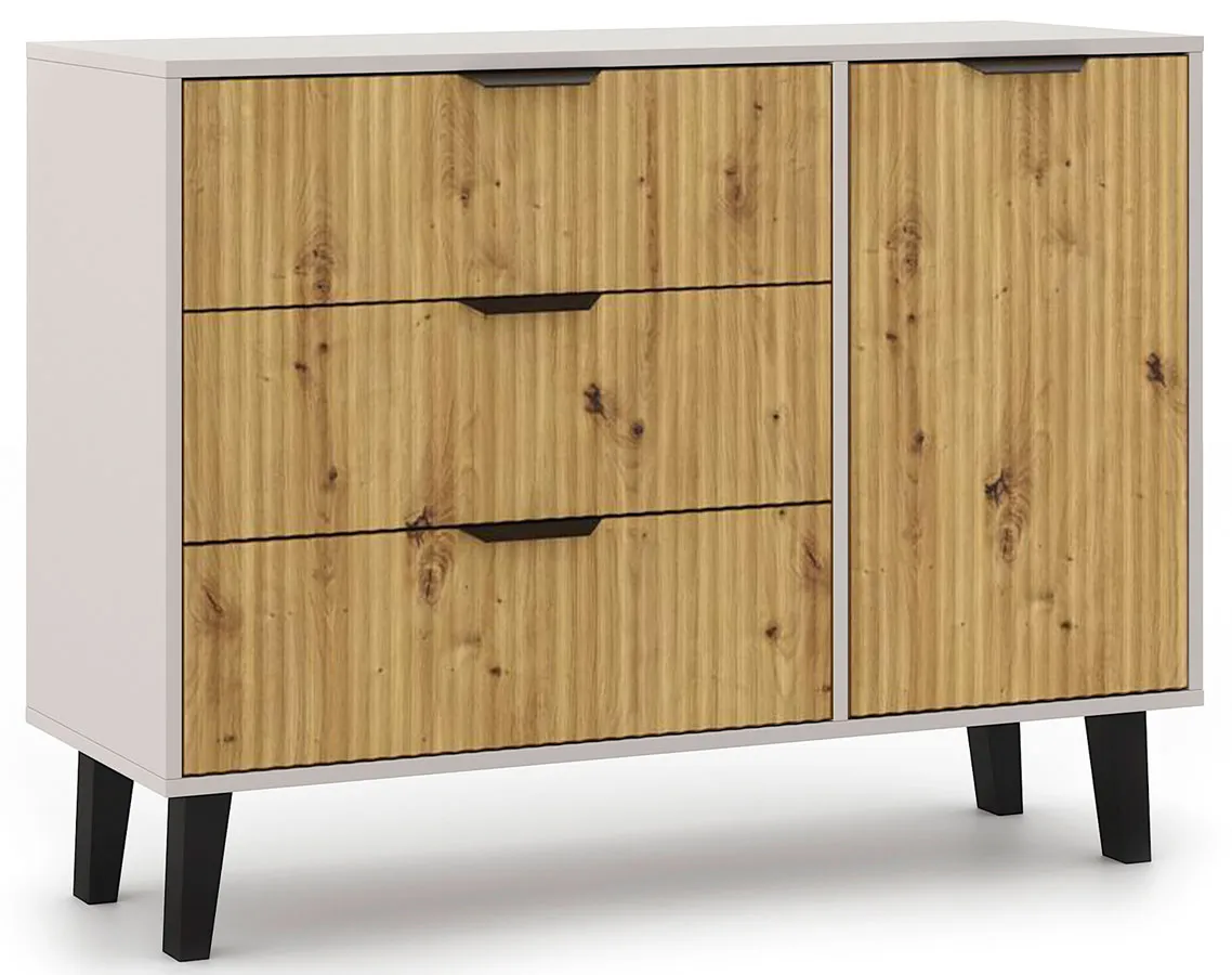 Komoda duża z 3 szufladami i szafką kaszmir + dąb artisan A1-L26