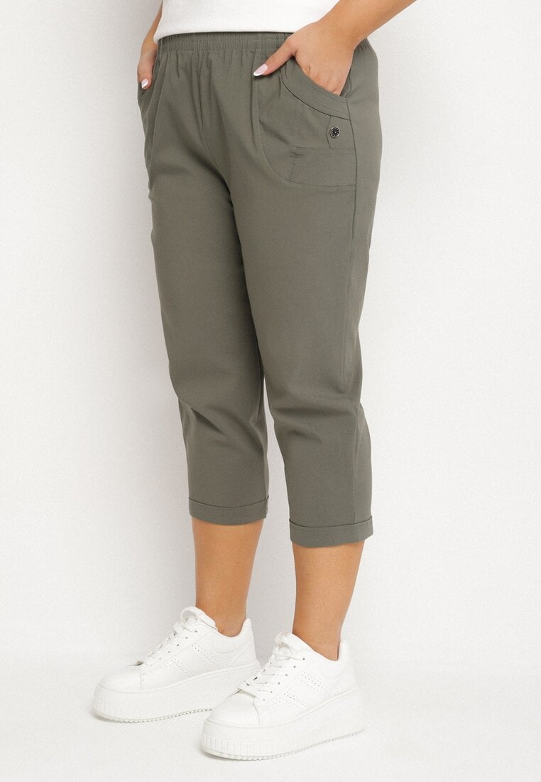 Zielone Spodnie z Wiskozą Ozdobione Kieszeniami Liranta