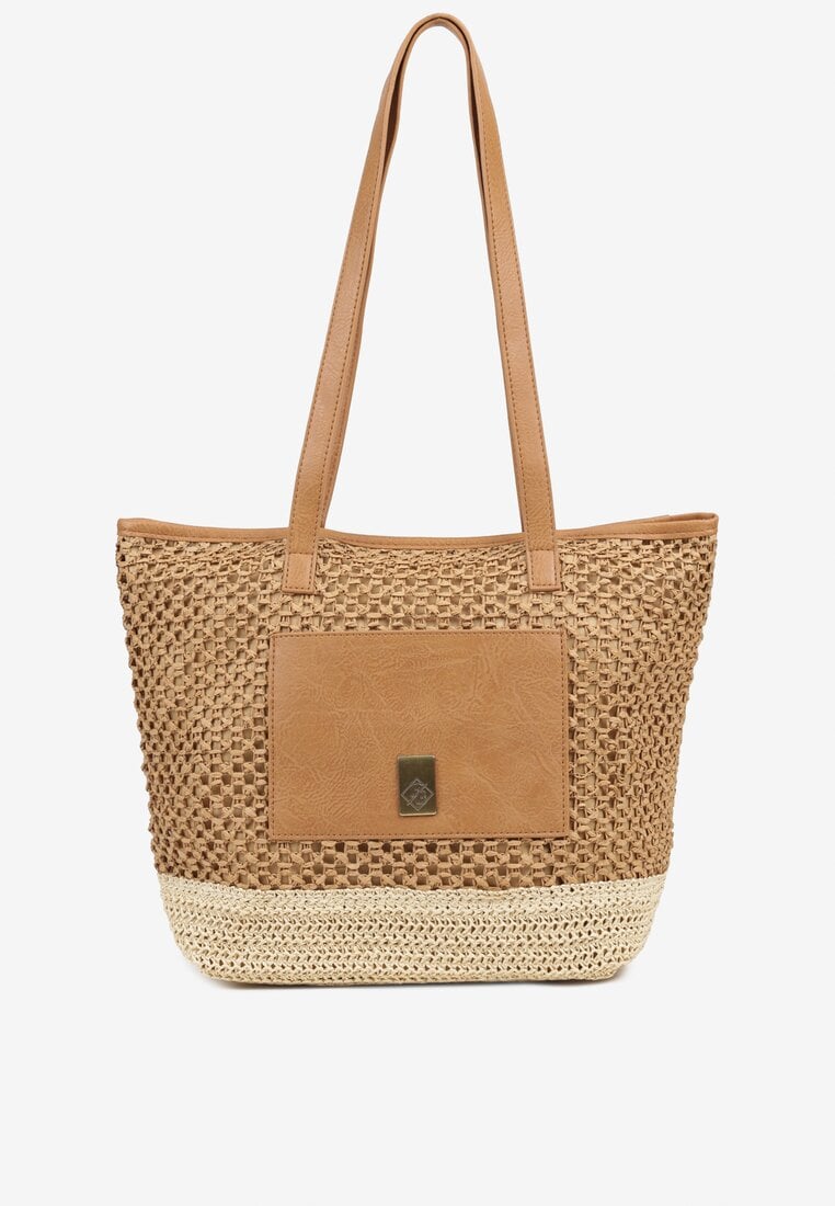Ciemnobeżowa Torebka Shopperka Ozdobiona Plecionką Felarienna