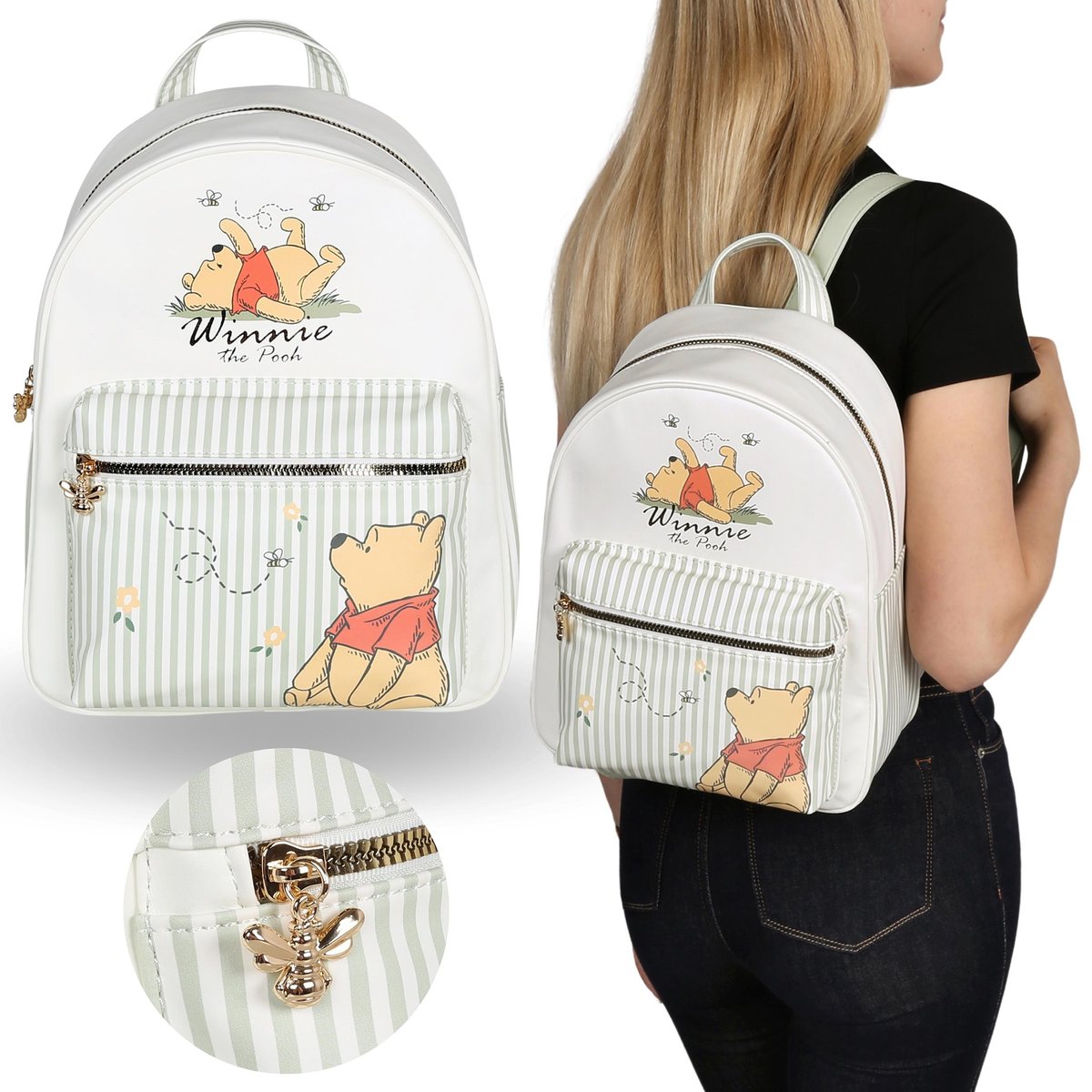 DISNEY Kubuś Puchatek SKÓRZANY plecak damski, plecak miejski, MŁODZIEŻOWY 32x19x26cm