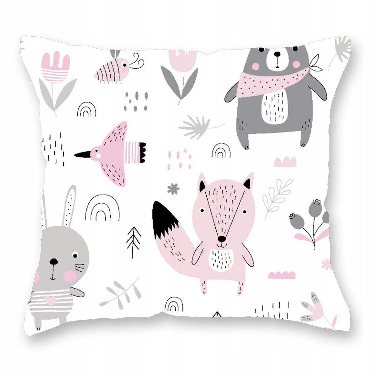 Poszewka na jaśka na poduszkę dziecięca 40X40 bawełna różowe zwierzątka