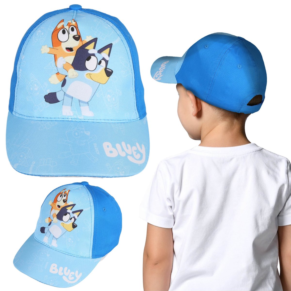 Bluey Bingo BAWEŁNIANA niebieska czapka z daszkiem dla chłopca, bejsbolówka NA LATO 54 cm