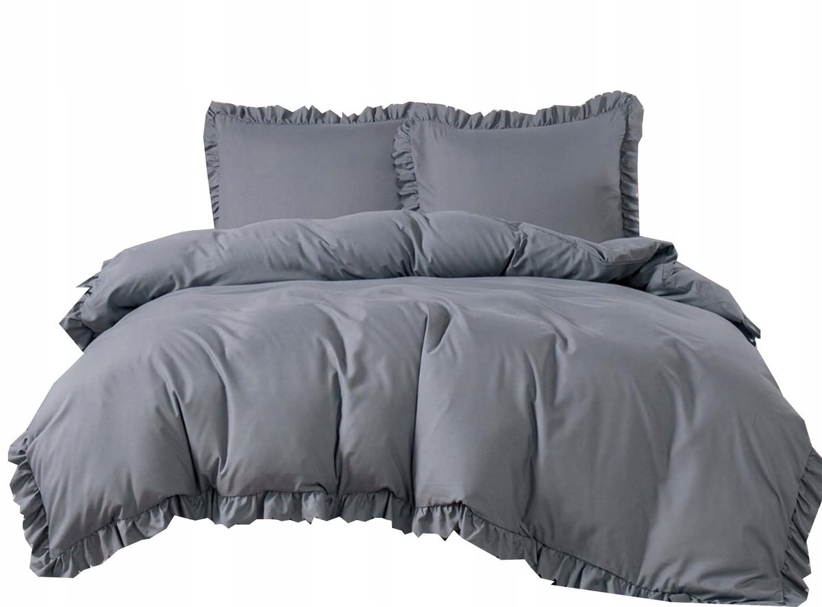 Komplet pościeli 160x200 szary falbanka