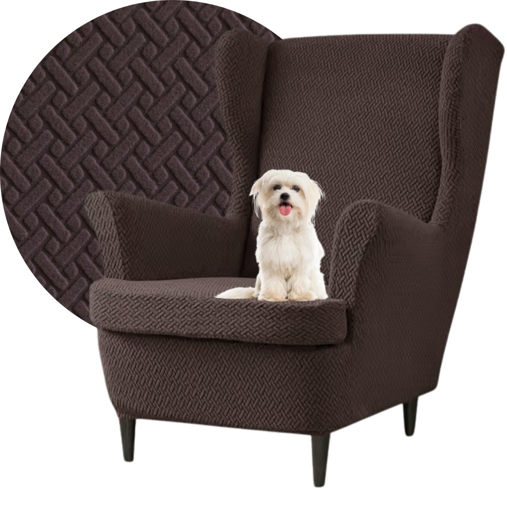 POKROWIEC NA FOTEL USZAK ELASTYCZNY ŻAKRAD JODEŁKA PREMIUM CZEKOLADOWY BRĄZ