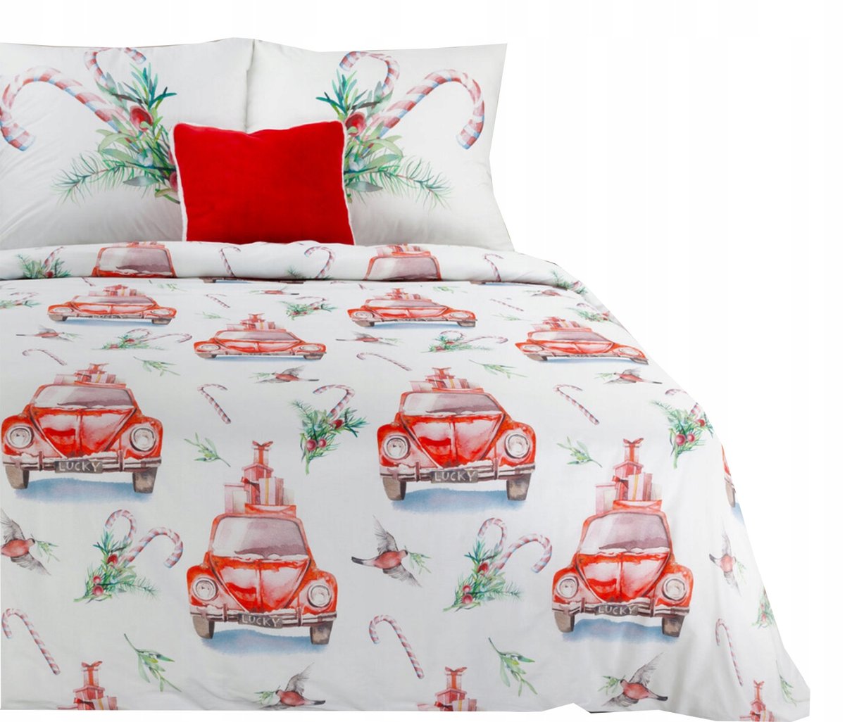 Komplet pościeli świątecznej 160x200 pościel świąteczna biała czerwona wzór