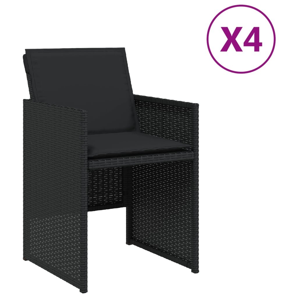vidaXL Krzesła ogrodowe z poduszkami, 4 szt., czarne, polirattan