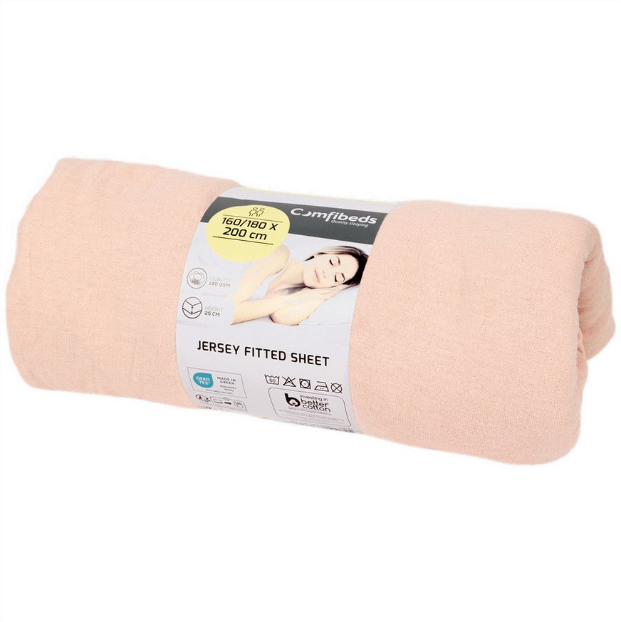 Prześcieradło z dżerseju Comfibeds 160/180 x 200cm różowe z gumką