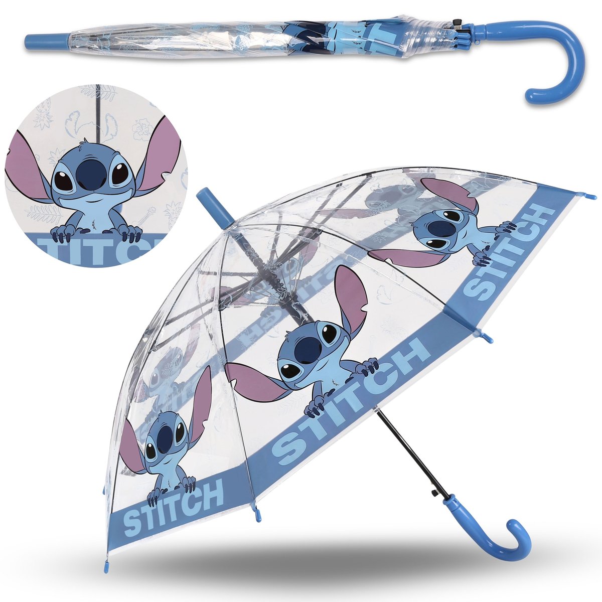 Disney Stitch Dziecięca transparentna AUTOMATYCZNA parasolka, SKŁADANY parasol dla dziecka
