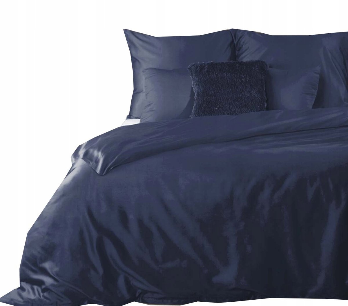 Komplet pościeli 140x200 satyna bawełniana gładka miękka granatowa
