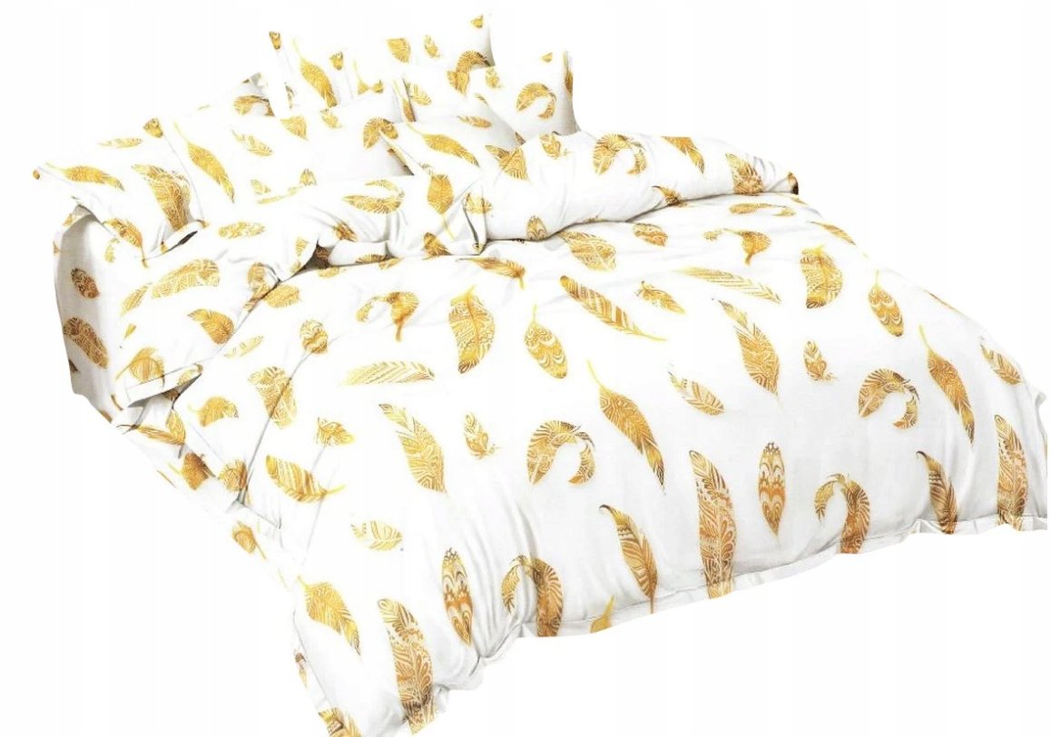 Pościel 160x200 komplet pościeli biała złote liście
