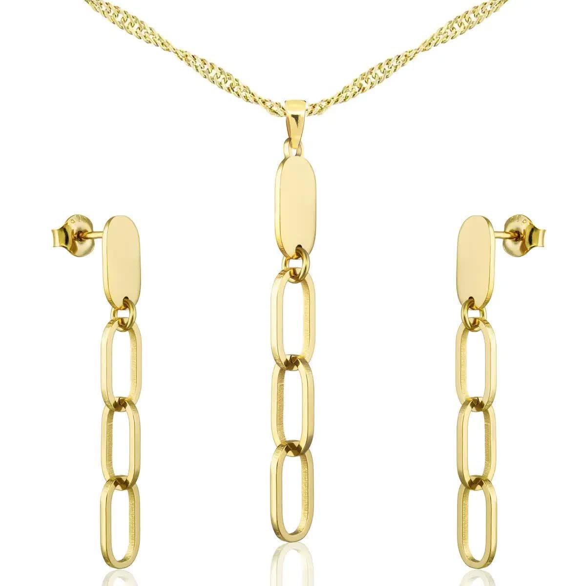 Zestaw biżuterii Chains Link srebrny pozłacany