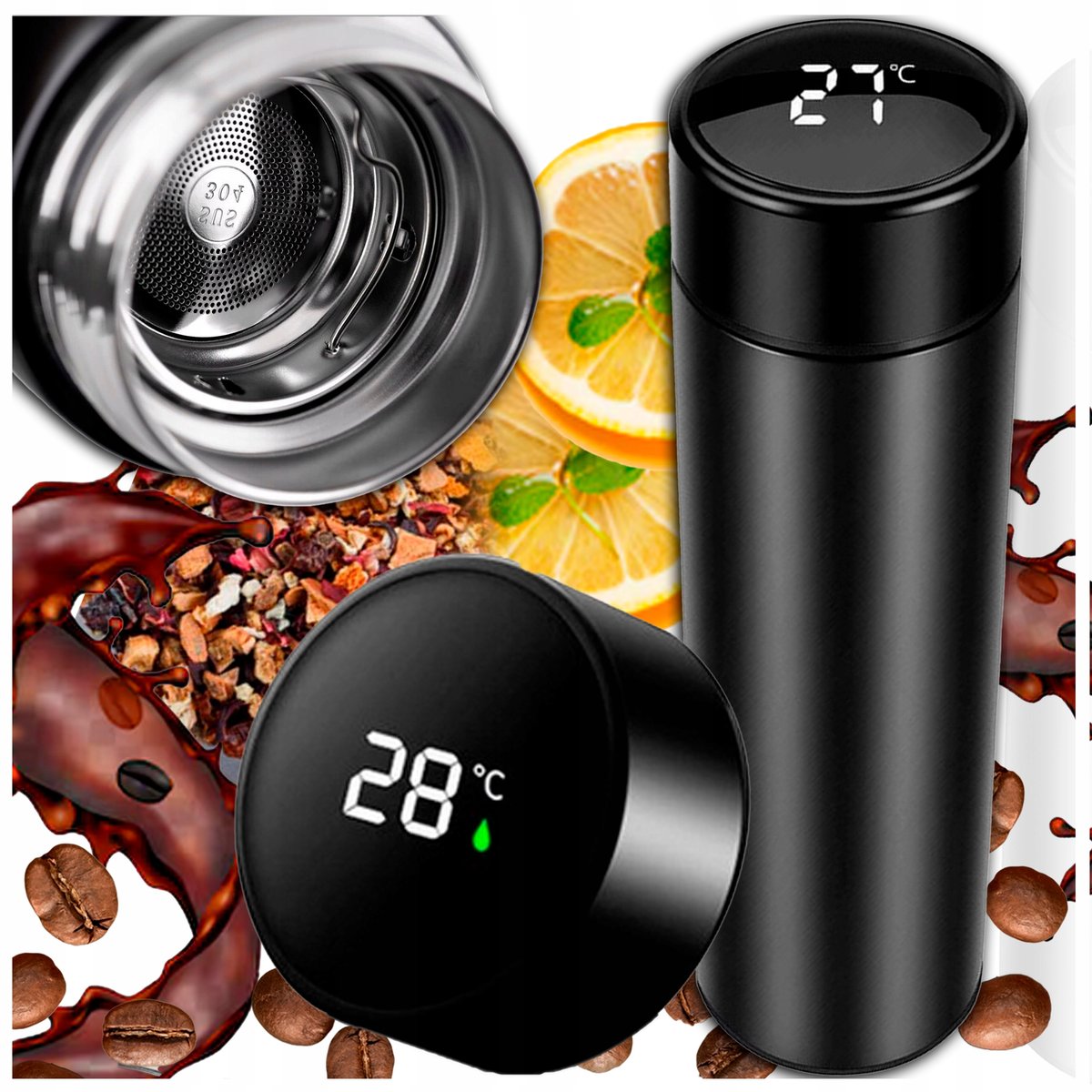 Kubek Termiczny Termos Do Herbaty Kawy Wyświetlacz Temperatury Bidon 500ml