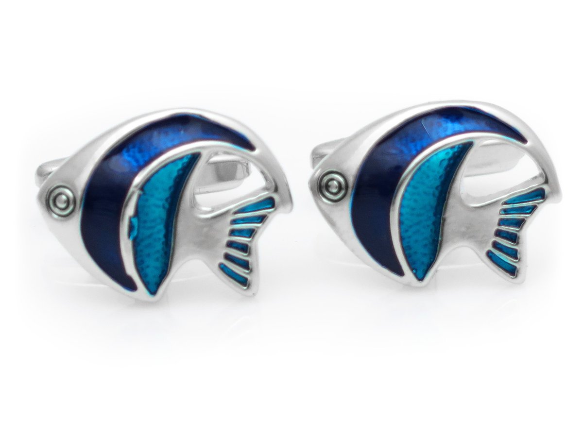 Srebrno-niebieskie spinki do mankietów - ryby N172