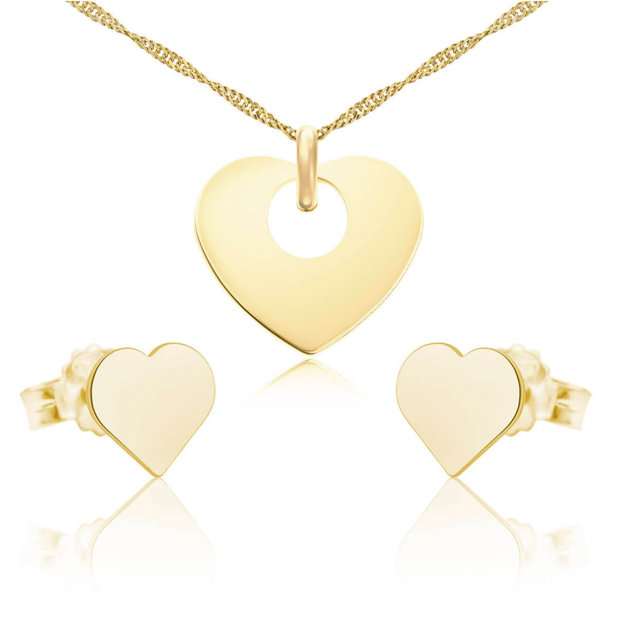 Komplet biżuterii srebrnej serce pozłacany
